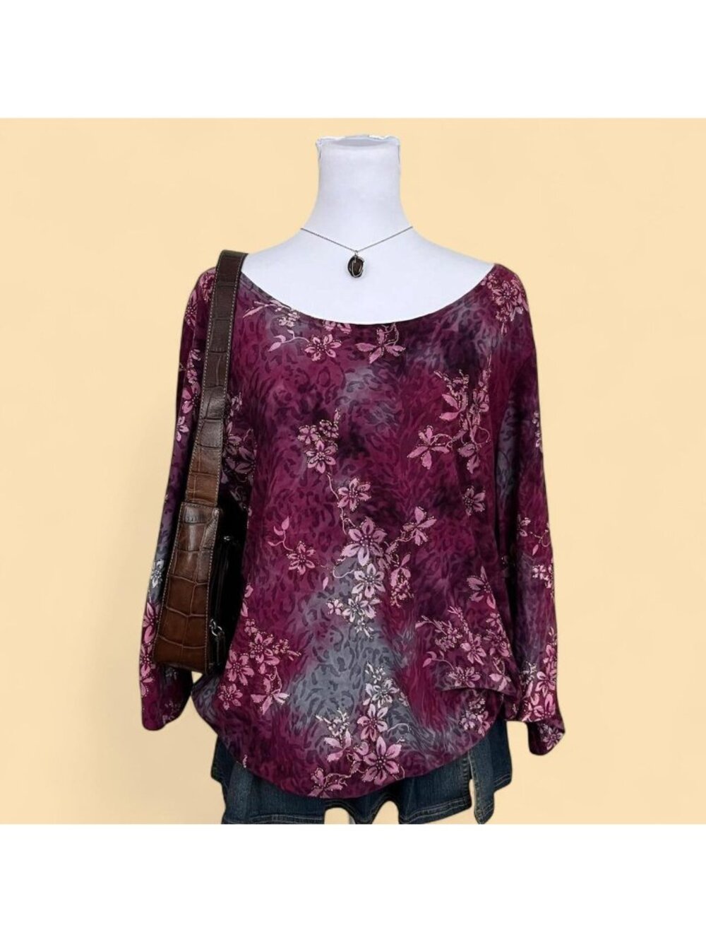 y2k magenta floral glitter boho fairy asymmetrical top